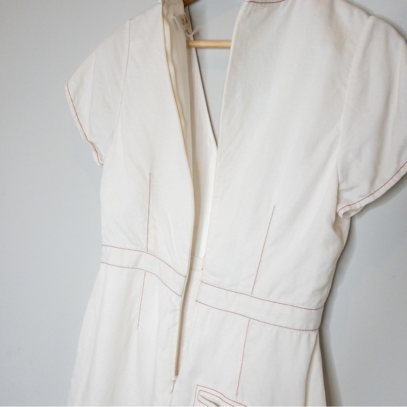 Dolan Rigby Topstitch Detail Button-Front Midi Dress Size Small Cream Linen - Picture 11 of 12